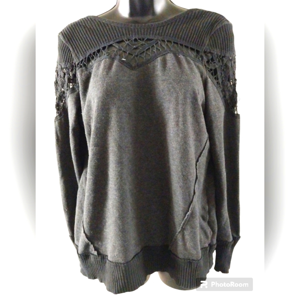 Maurices Black and Gray Cut Out Chest and Shoulder Long Sleeve Top
